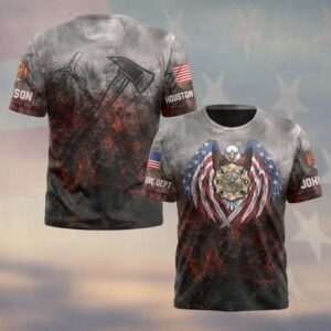 Custom Name & Fire Department Eagle of Fire Valor Firefighter #DQH0624 - T-shirt