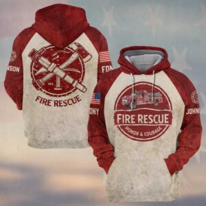 Custom Name & Fire Department Honor & Courage Vintage Firefighter #DQH0626 - Hoodie