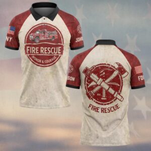 Custom Name & Fire Department Honor & Courage Vintage Firefighter #DQH0626 - Polo