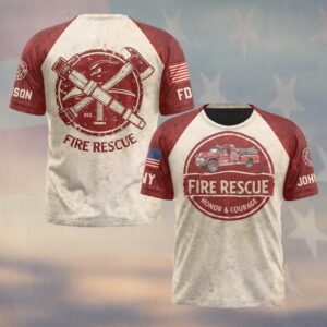 Custom Name & Fire Department Honor & Courage Vintage Firefighter #DQH0626 - T-shirt