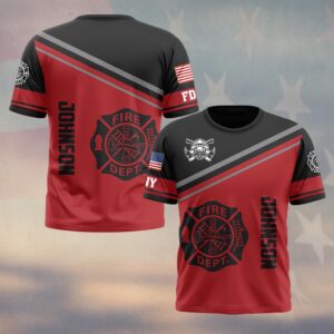 Custom Name & Fire Department Redline Fire Dept Pride Firefighter #DQH0627 - T-shirt