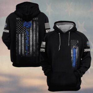 Custom Name & Station We Never Forget Police Week Memorial Blue Rose #DQH0631 - Hoodie
