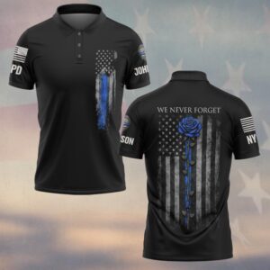 Custom Name & Station We Never Forget Police Week Memorial Blue Rose #DQH0631 - Polo