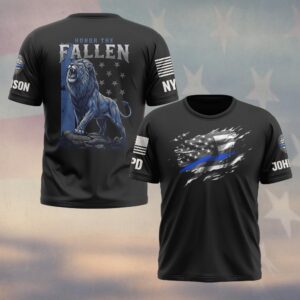 Custom Name & Station Lion Justice Honor The Fallen Law Enforcement Memorial #DQH0633 - T-shirt