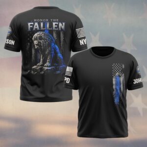 Custom Name & Station Lion Justice Honor The Fallen Law Enforcement Memorial Ver 2 #DQH0634 - T-shirt
