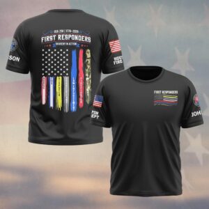 Custom Name & Department First Responders Bravery In Action #DQH0637 - T-shirt