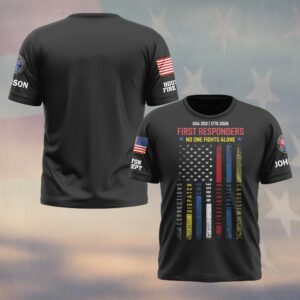 Custom Name & Department First Responders No One Fights Alone USA 250 #DQH0641 - T-shirt