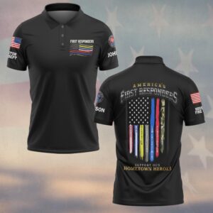 Custom Name & Department First Responders Flag Support Our Hometown Heroes #DQH0643 - Polo