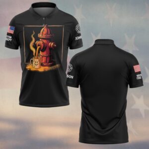 Custom Name & Department Fueled By Fire Coffee Firefighter #DQH0644 - Polo