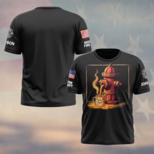 Custom Name & Department Fueled By Fire Coffee Firefighter #DQH0644 - T-shirt