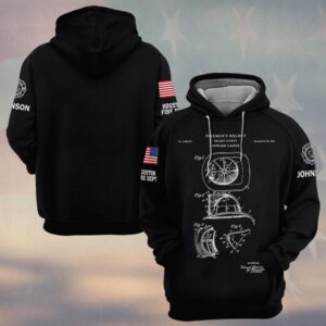 Custom Name & Department Fireman Helmet Blueprint Firefighter #DQH0649 - Hoodie