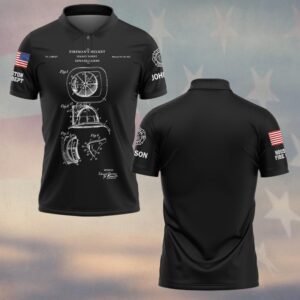 Custom Name & Department Fireman Helmet Blueprint Firefighter #DQH0649 - Polo