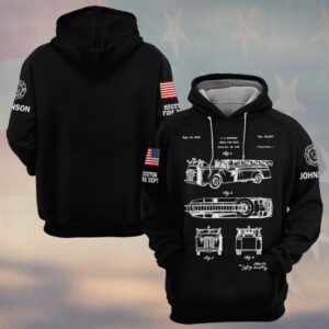 Custom Name & Department Firetruck Blueprint Firefighter #DQH0650 - Hoodie