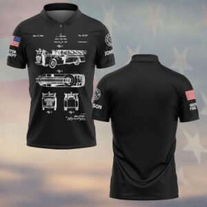 Custom Name & Department Firetruck Blueprint Firefighter #DQH0650 - Polo