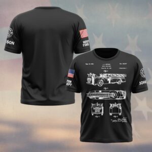Custom Name & Department Firetruck Blueprint Firefighter #DQH0650 - T-shirt