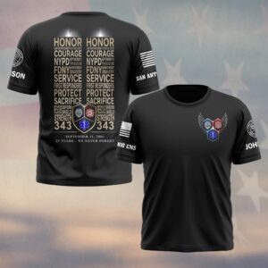 Custom Name & Department September 11 25th Anniversary Twin Towers Text Of Honor #DQH0656 - T-shirt