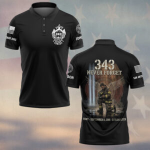 Custom Name & Department September 11 25th Anniversary FDNY 343 Never Forget Firefighters #DQH0662 - Polo