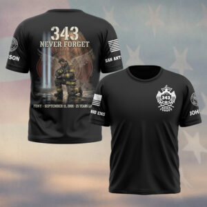 Custom Name & Department September 11 25th Anniversary FDNY 343 Never Forget Firefighters #DQH0662 - T-shirt