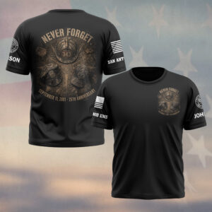 Custom Name & Department September 11 25th Anniversary First Responders Gears Never Forget #DQH0664 - T-shirt