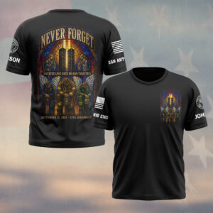 Custom Name & Department September 11 25th Anniversary Greater Love Hath No Man Than This First Responders #DQH0666 - T-shirt