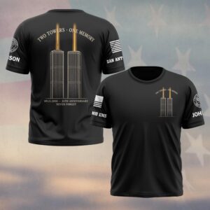 Custom Name & Department First Responders 9/11 25th Anniversary Twin Towers Forever #DQH0685 - T-shirt