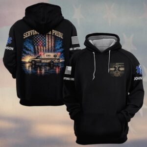 Custom Name & Department Serving With Pride: Patriotic Service First Responders EMS #DQH0691 - Hoodie