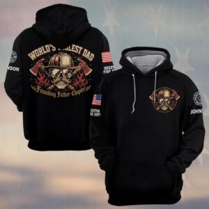 Custom Name & Dept World Coolest Dad Firefighter Fathers Day #DQ0711 - Hoodie