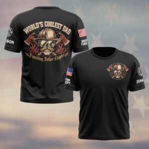 Custom Name & Dept World Coolest Dad Firefighter Fathers Day #DQ0711 - T-shirt
