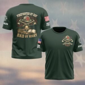 Custom Name & Dept Firefighter By Day Dad By Night Firefighter Fathers Day #DQH0712 - T-shirt