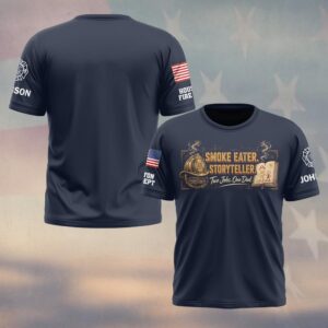 Custom Name & Dept Smoke Eater Story Teller Two Jobs One Dad Firefighter Fathers Day #DQH0719 - T-shirt