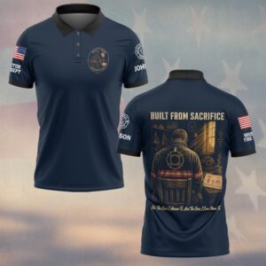 Custom Name & Dept Built From Sacrifice Firefighter Fathers Day #DQH0721 - Polo