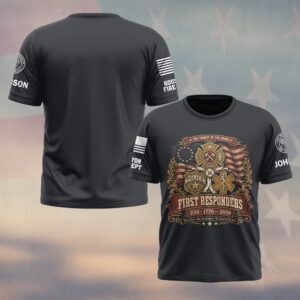 Custom Name & Department First Responders USA 250 The Trinity of the Brave Fire Police EMS #DQH0732 - T-shirt