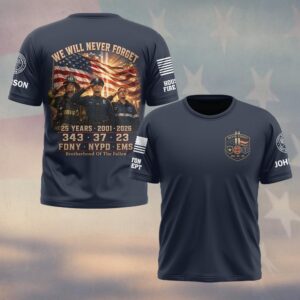 Custom Name & Department First Responders 9/11 25 Years Anniversary Brotherhood Of The Fallen #DQH0737 - T-shirt