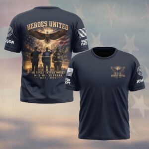 Custom Name & Department First Responders 9/11 25 Years Anniversary Heroes United Eagle #DQH0739 - T-shirt