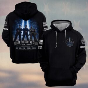Custom Name & Department First Responders 9/11 25 Years Anniversary Below The Light We Stand #DQH0740 - Hoodie