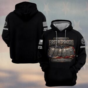 Custom Name & Department First Responders USA 250 Honor Service Sacrifice Dog Tag #DQH0743 - Hoodie