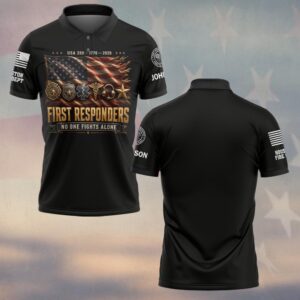 Custom Name & Department First Responders USA 250 No One Fights Alone American Flag #DQH0745 - Polo