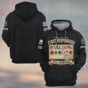 Custom Name & Department First Responders USA 250 Still Answering American Vintage Stamps #DQH0752 - Hoodie