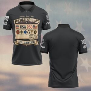 Custom Name & Department First Responders USA 250 Still Answering American Vintage Stamps #DQH0752 - Polo