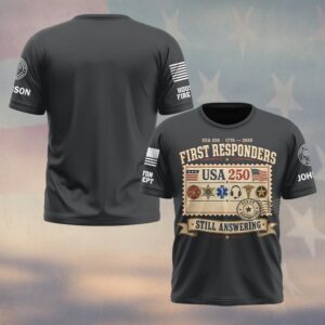 Custom Name & Department First Responders USA 250 Still Answering American Vintage Stamps #DQH0752 - T-shirt