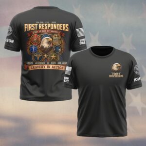 Custom Name & Department First Responders USA 250 Years Of Service Bravery In Action #DQH0760 - T-shirt