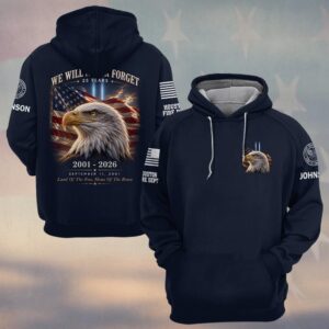 Custom Name & Department First Responders 9/11 25 Years Anniversary Home Of The Brave Eagle #DQH0770 - Hoodie