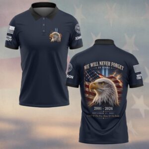 Custom Name & Department First Responders 9/11 25 Years Anniversary Home Of The Brave Eagle #DQH0770 - Polo
