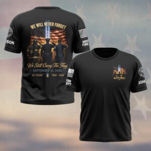 Custom Name & Department First Responders 9/11 25 Years Anniversary We Still Carry The Flag #DQH0772 - T-shirt