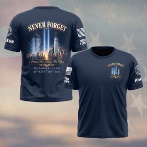 Custom Name & Department First Responders 9/11 25 Years Anniversary From The Ashes We Rose #DQH0775 - T-shirt