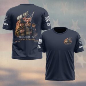 Custom Name & Department First Responders 9/11 25 Years Anniversary FDNY NYPD EMS United In Sacrifice #DQH0776 - T-shirt