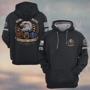 Custom Name & Department First Responders 9/11 25 Years Anniversary Home Of The Brave #DQH0789 - Hoodie