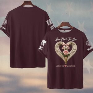 Custom Name & Fire Dept Love Hold The Line Firefighter's Wife #DQH0823 - T-shirt