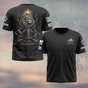 Custom Name & Department Firefighter Faith Cross Helmet & Axe #DQH0829 - T-shirt