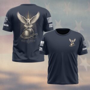Custom Name & Department Firefighter Guardian Dove & Helmet #DQH0830 - T-shirt